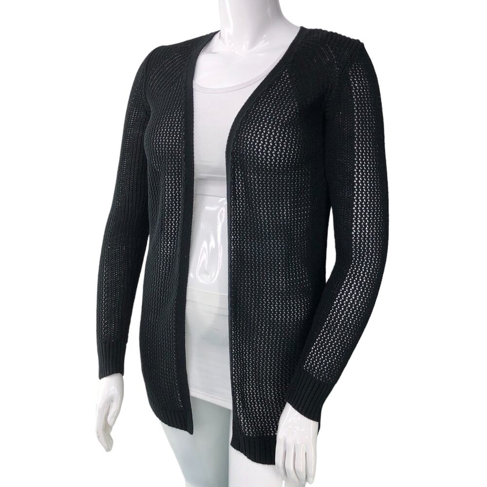 Athleta Womens Size S Open Knit Cardigan Sweater Black Cotton Blend *TINY FLAW